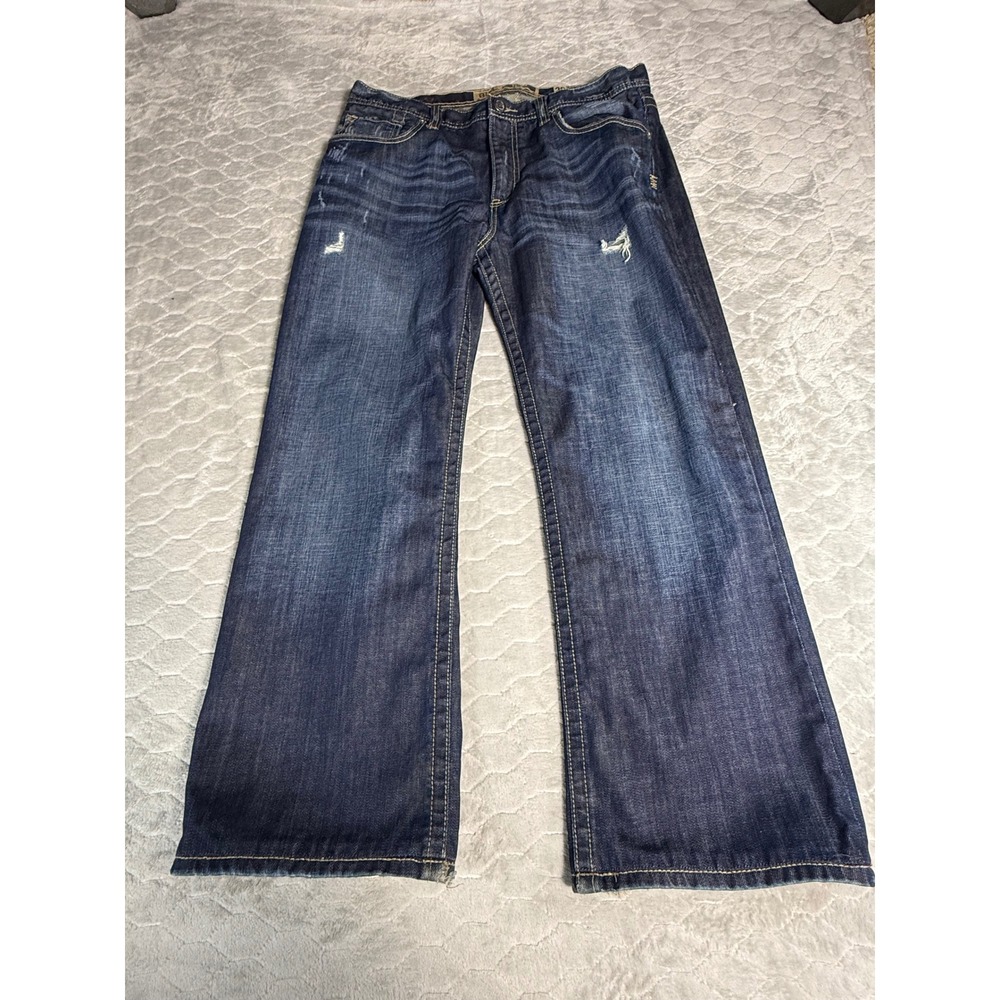BKE Tyler Men Distressed Relaxed Fit Jeans Dark Wash Y2K Grunge 36 x 28 Altered
